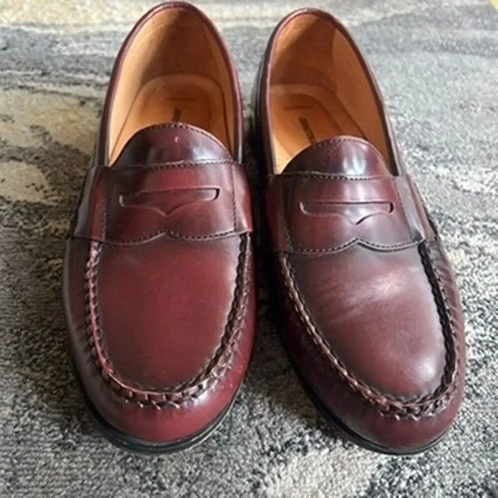 Johnston & Murphy Burgundy Full-Grain Leather Hayes Penny Loafers Mens Size 10M